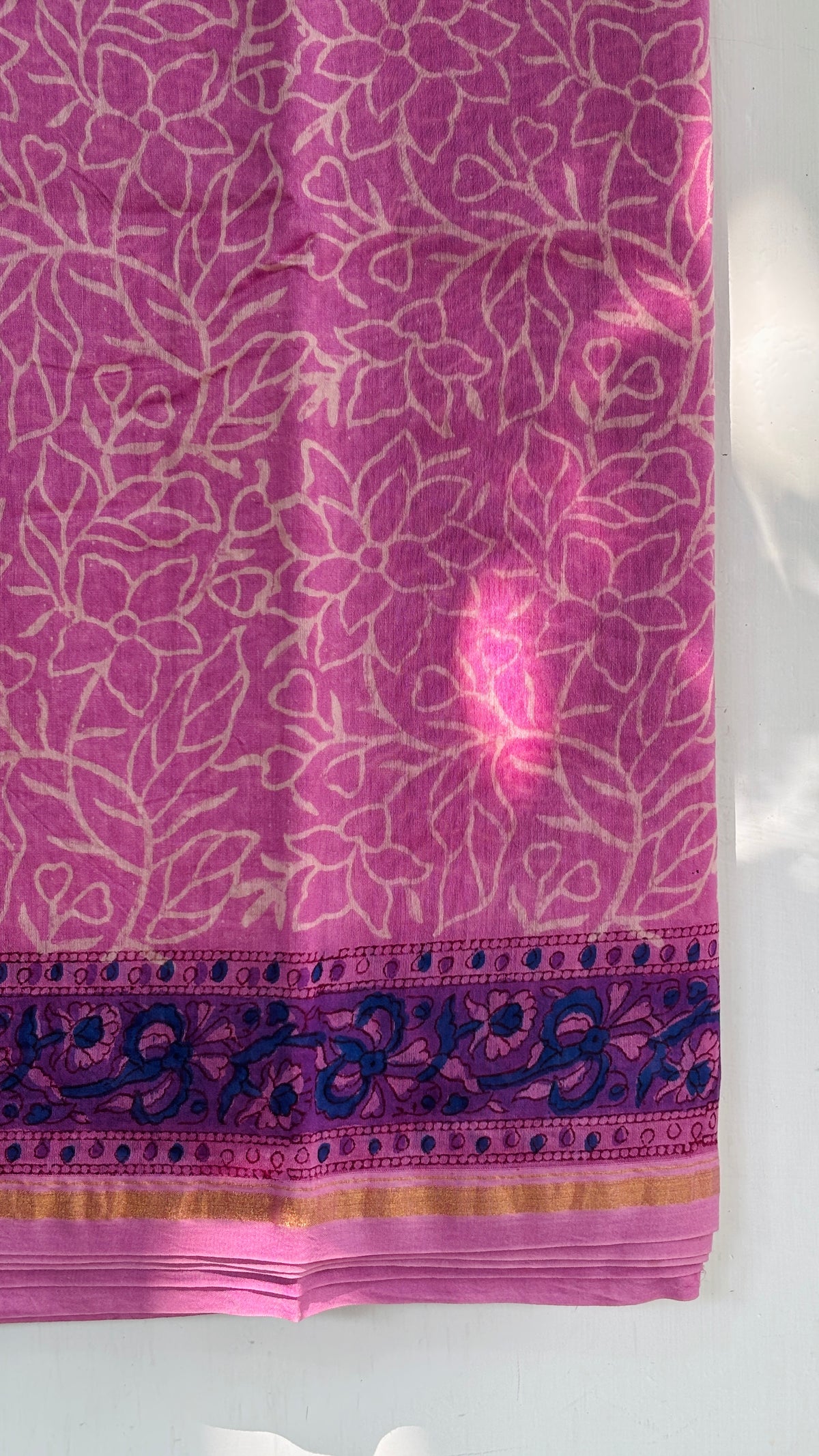 Pink Handblock Printed Chanderi Silk Saree