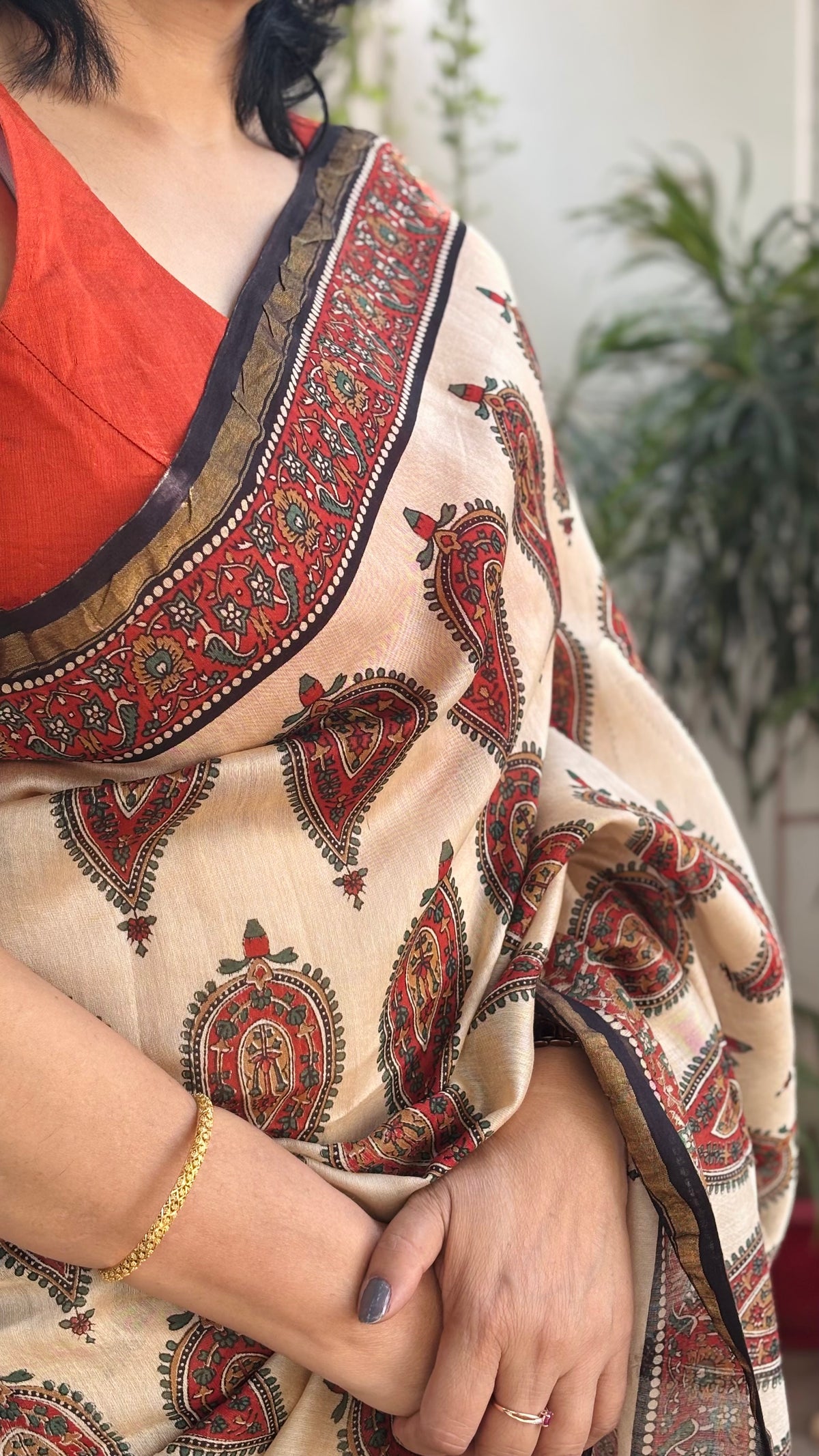 Offwhite Handblock Printed Chanderi Silk Saree