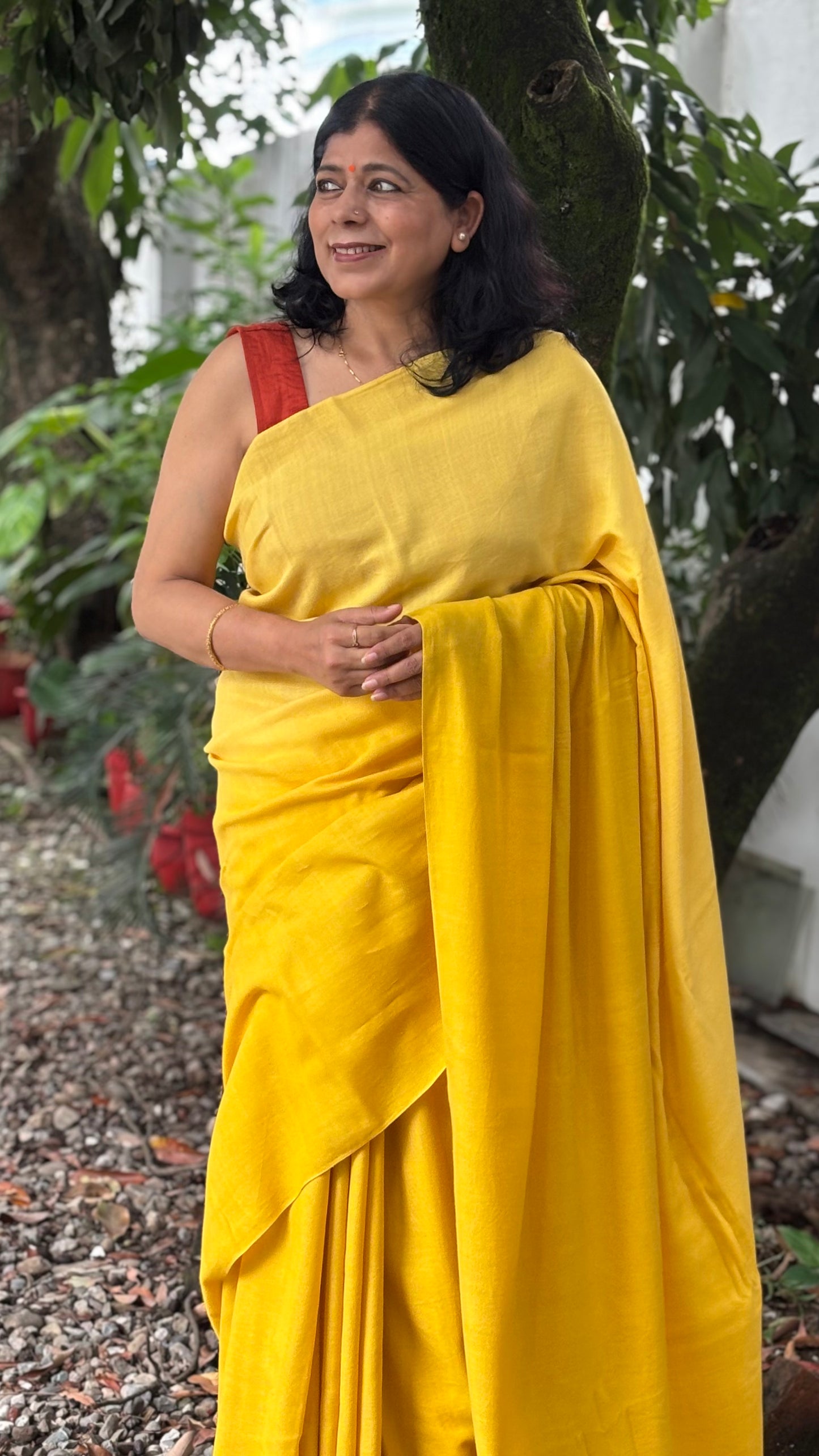 Handwoven Organic Cotton Golden Yellow Ombre Saree with Tassels