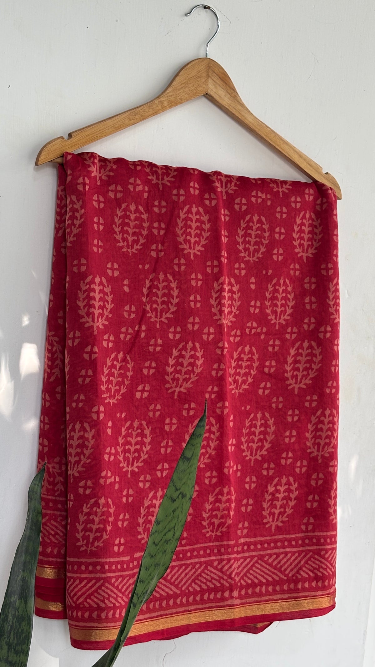 Red Handblock Printed Chanderi Silk Saree