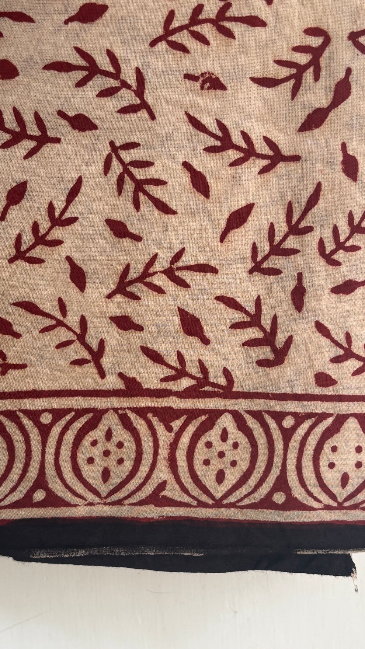 Handblock Printed Cotton Linen Beige & Black Floral Suit Set with Printed Dupatta