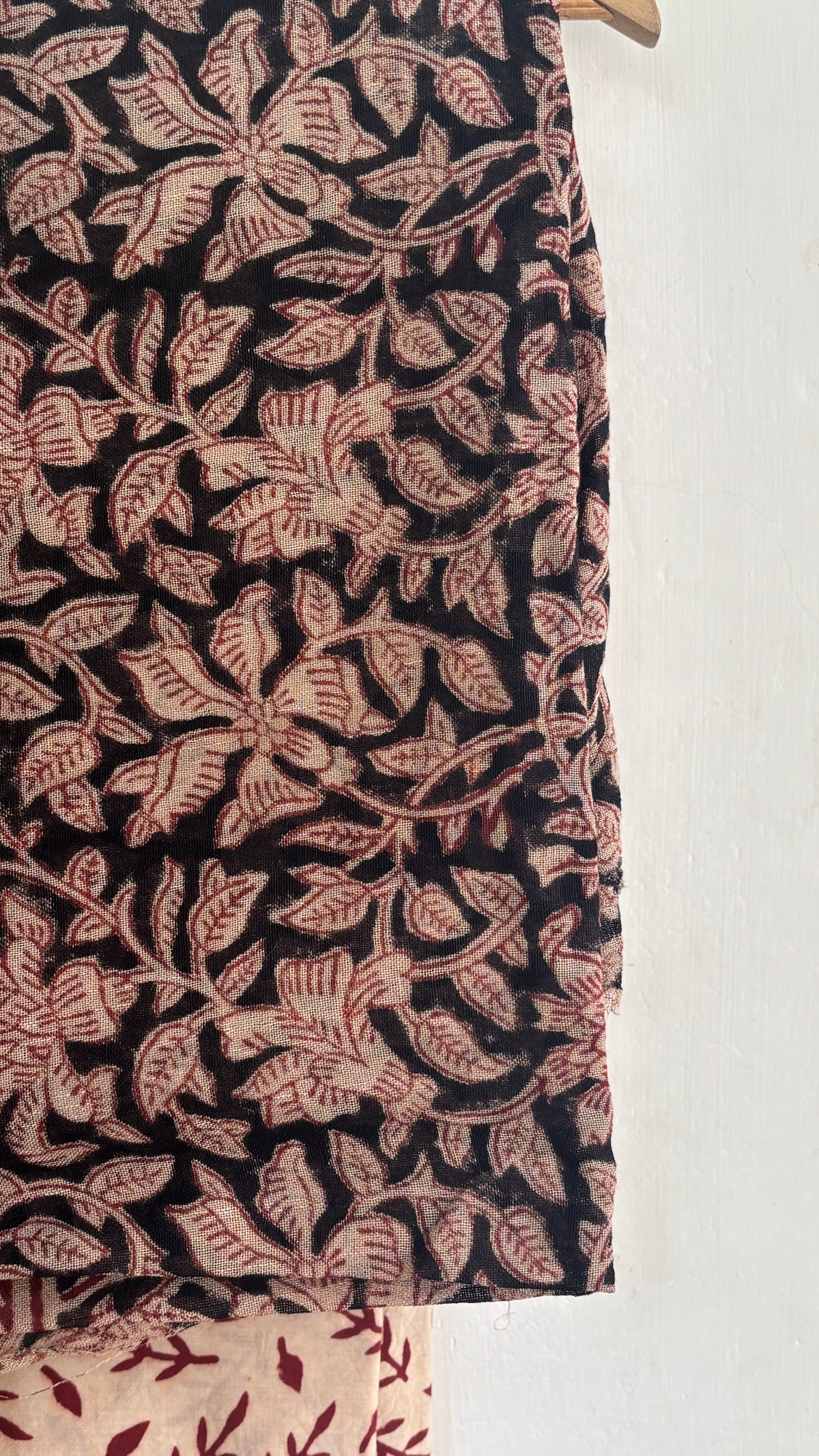 Handblock Printed Cotton Linen Beige & Black Floral Suit Set with Printed Dupatta