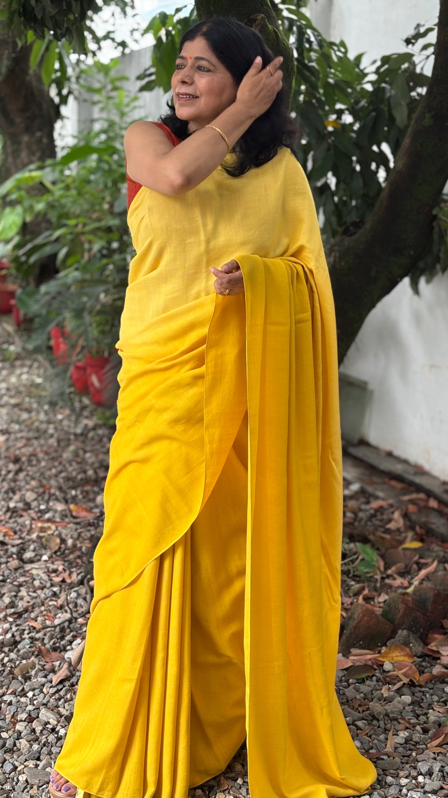 Handwoven Organic Cotton Golden Yellow Ombre Saree with Tassels