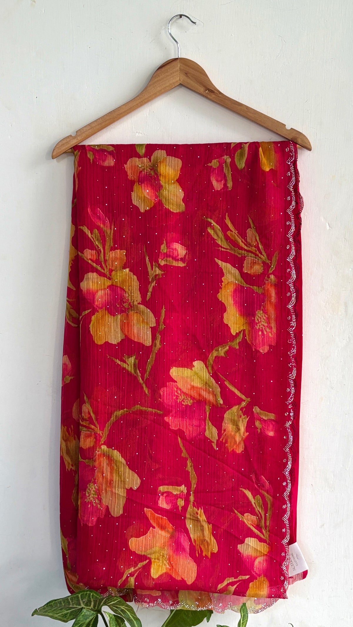 Red Floral Printed Chiffon Saree