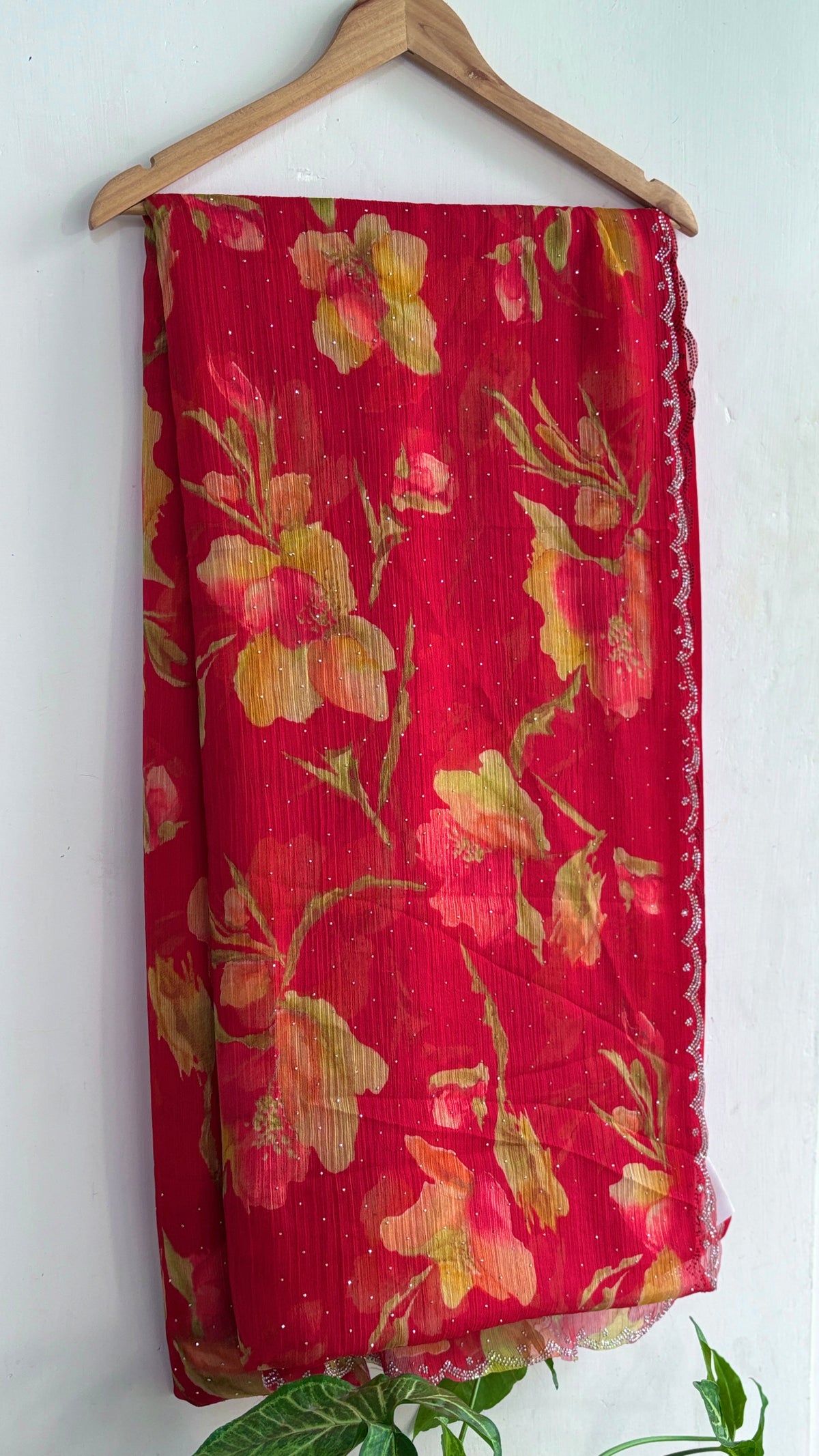 Red Floral Printed Chiffon Saree