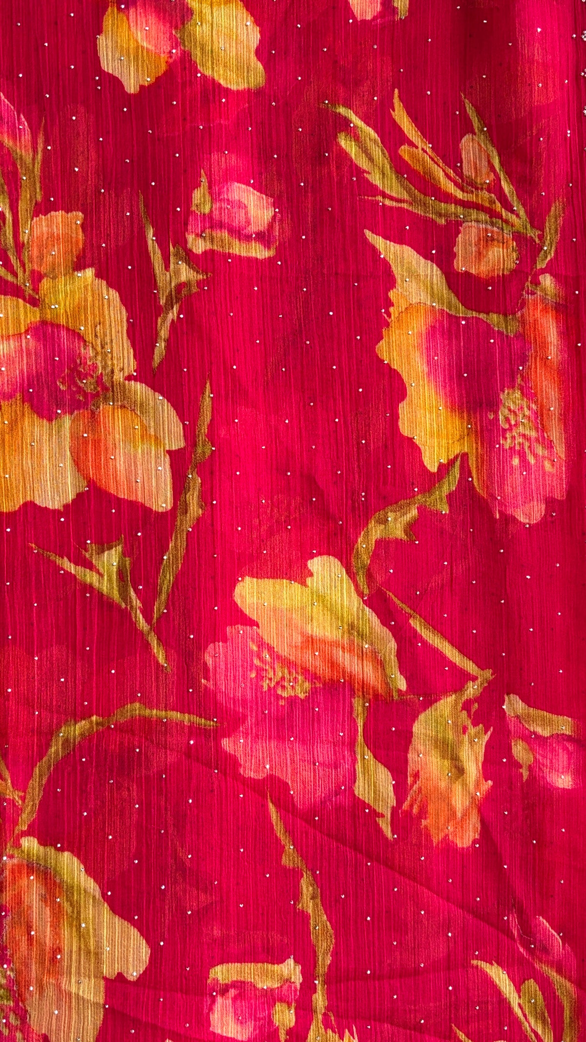 Red Floral Printed Chiffon Saree
