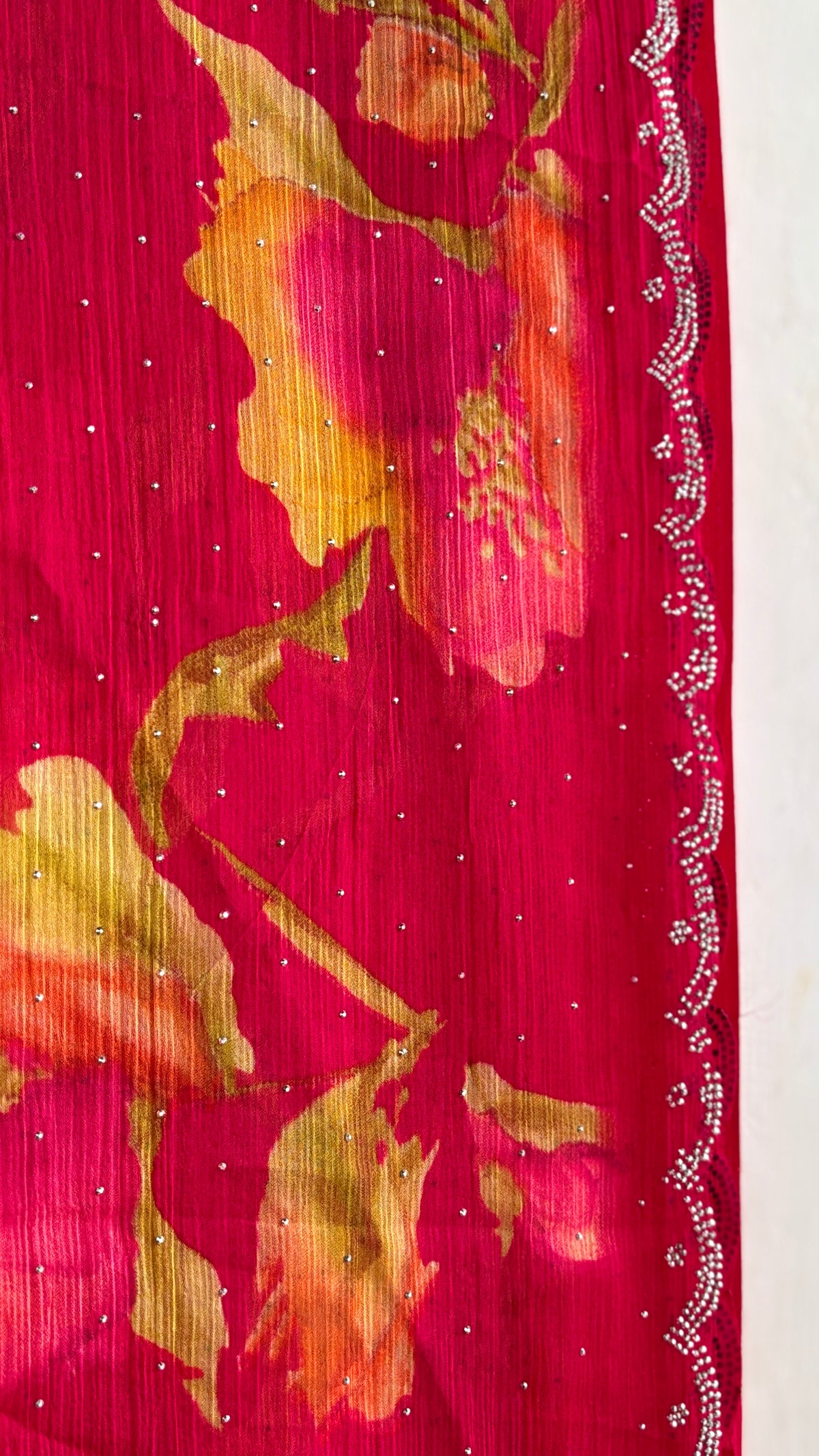 Red Floral Printed Chiffon Saree