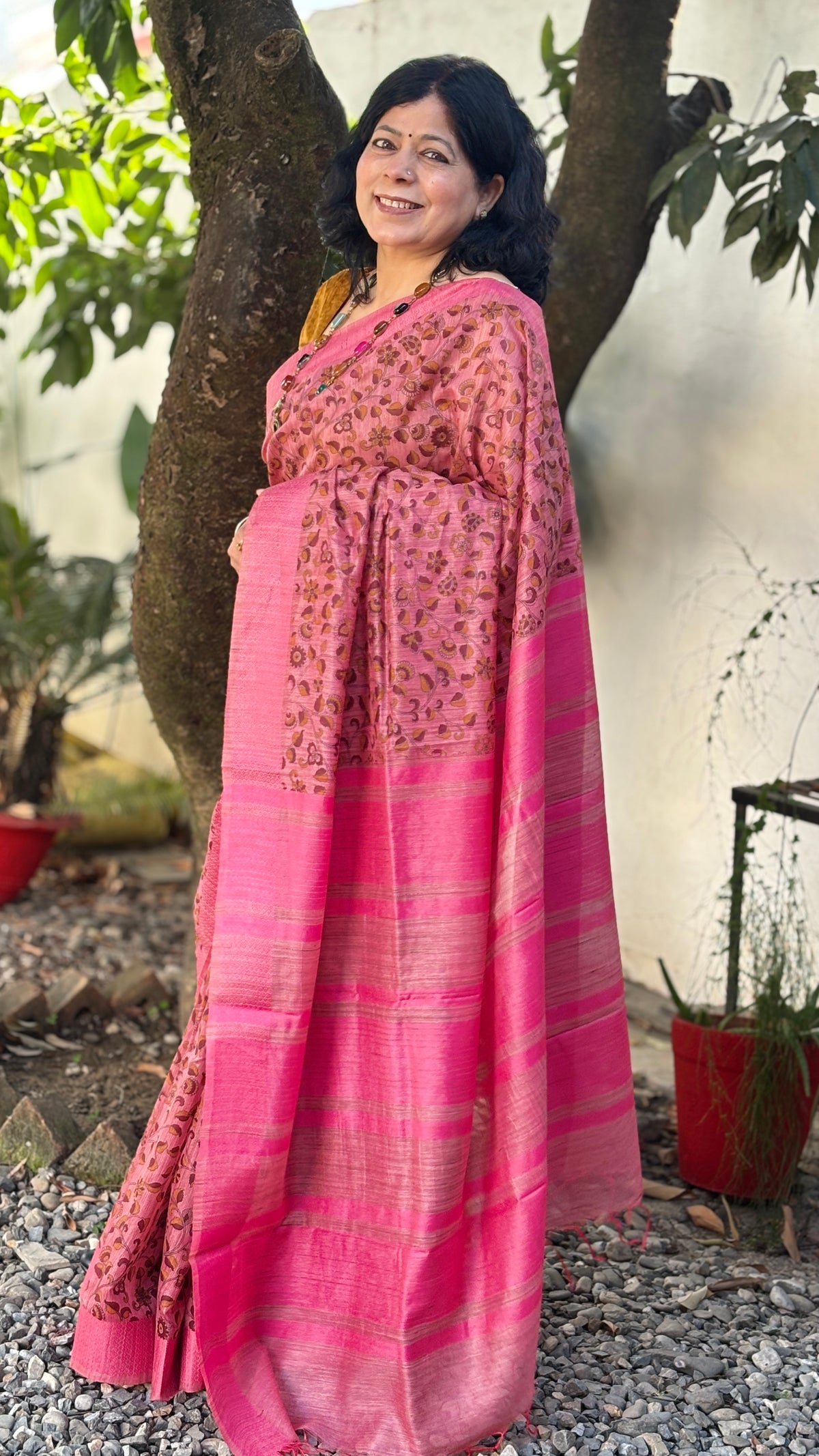 Handloom Blush Pink Floral Silk Saree with Floral Motifs, Pink Pallu and Tassels